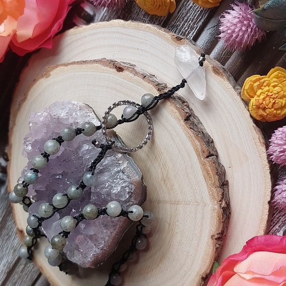 Labradorite and Quartz Crystal Lariat Necklace - Picture 6 of 14